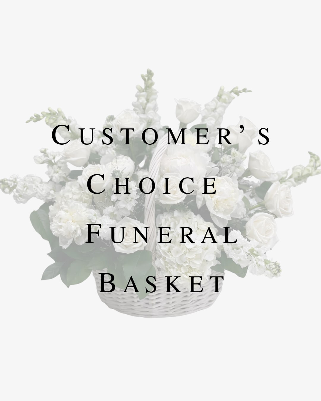 White funeral basket arrangement with roses and snapdragons