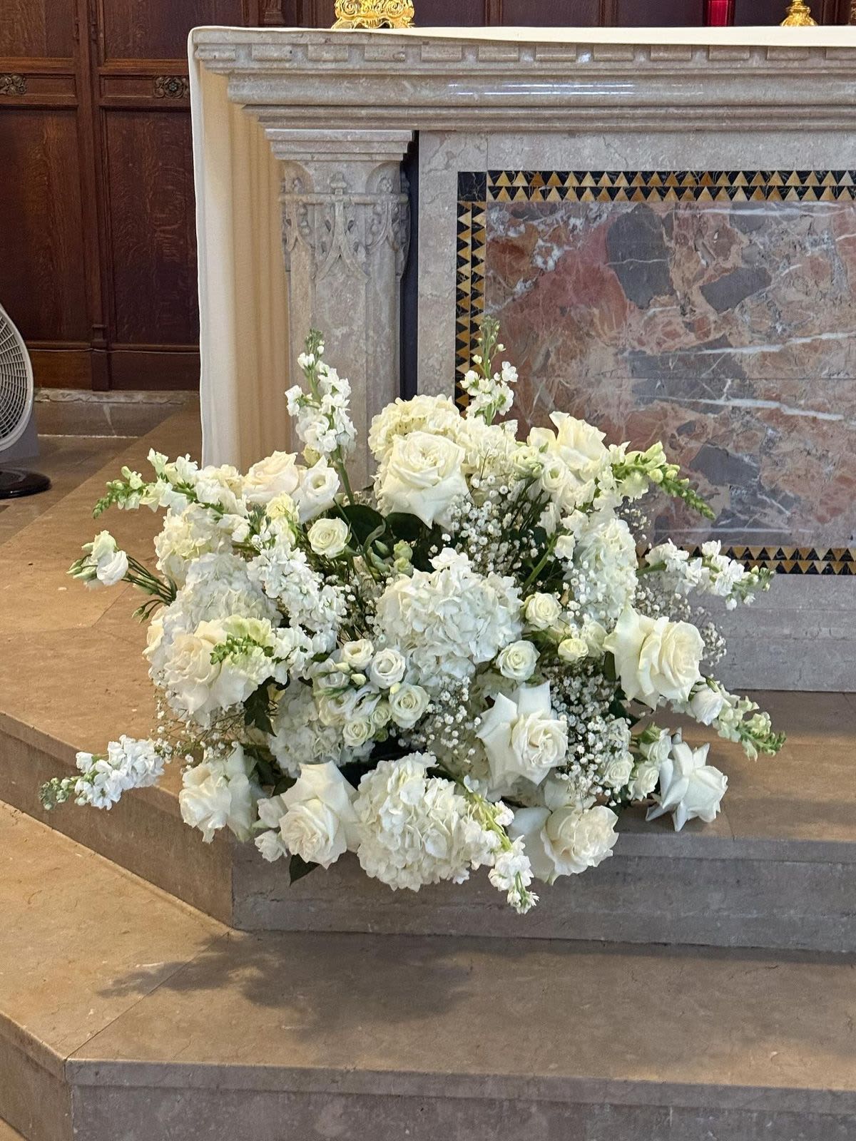 White Rose Floor Arrangement  - Sympathy Arrangement made with white flowers.