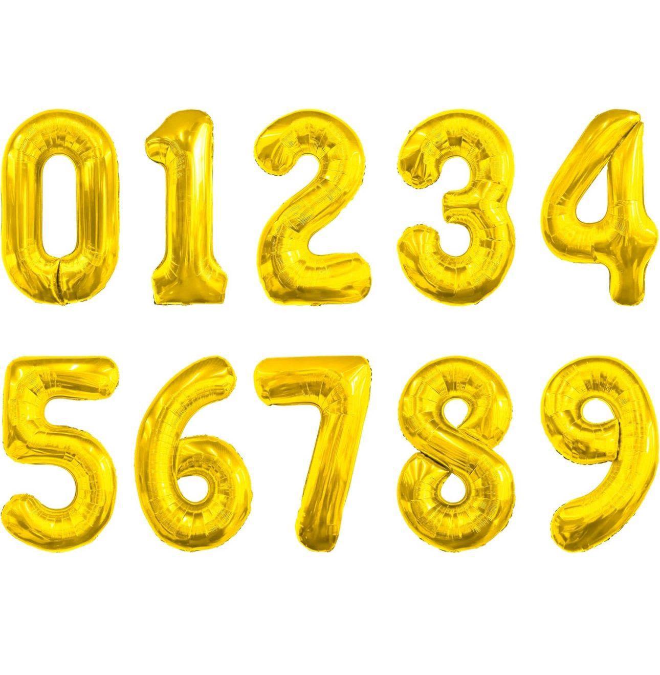 Helium filled GOLD number balloon - Elevate your celebrations with this 34 -inch helium filled number balloon. Perfect for birthdays, anniversary, and holiday and special events.   all number available prices is per number, NOTE please write the number that you like to get on notes or special instruction at the end before check out. or call the store to et us know after placing the order 