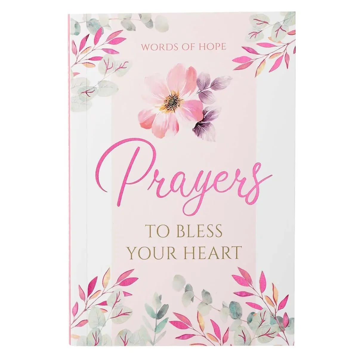 Gift Book Prayers To Bless Your Heart Softcover - When you struggle to find the words to pray, open the Prayers To Bless Your Heart Gift Book for inspiration. This little book holds a collection of Scripture and well-loved prayers, curated to help you develop your prayer life. Pink flower design, Words of Hope Range, Brown printed title with pink-foiled accents, Pink foil accents, UV spot varnishing, One-color printed interior, 127 pages, 127 prayers, Size: 5.9" x 4" x 0.3" (150 x 102 x 8mm)