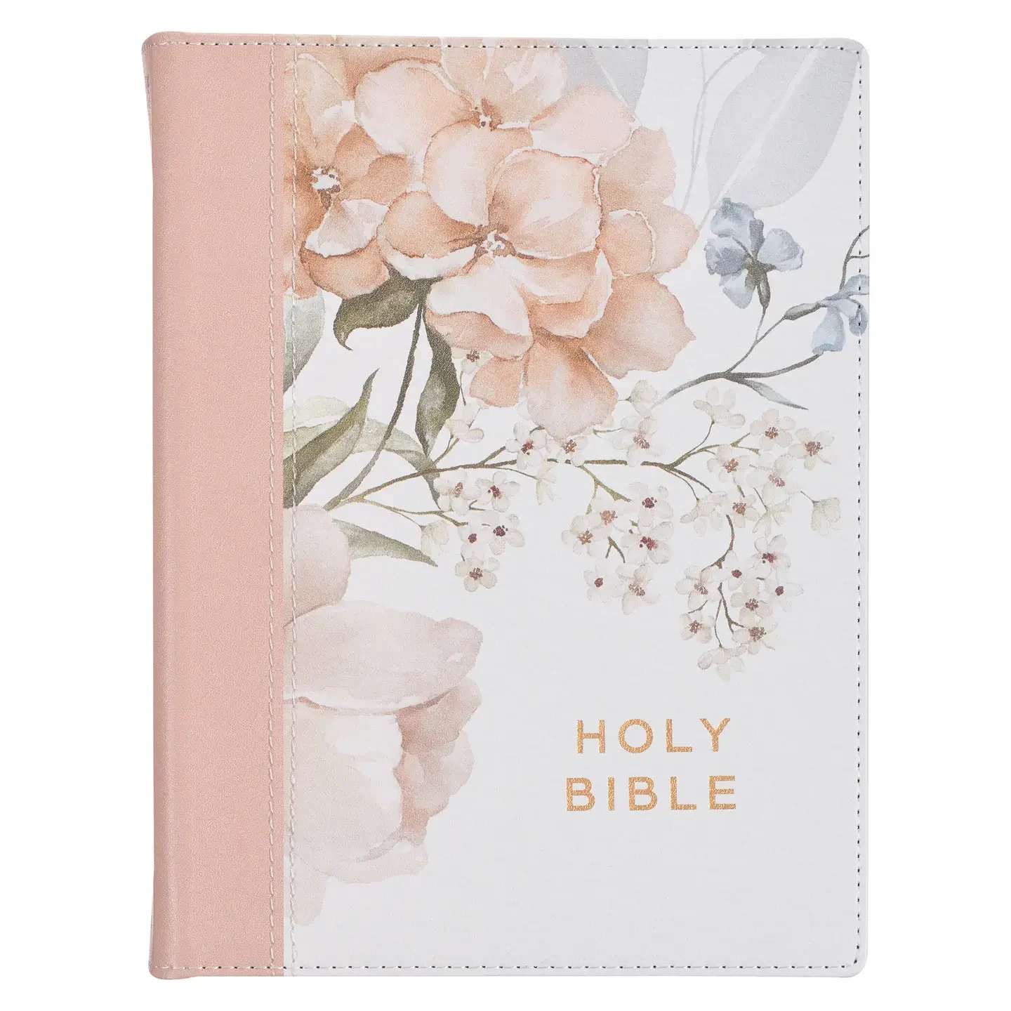 KJV Note-Taking Bible Faux Leather Hc, Pink Floral Printed - Record your insights directly in your Bible, right next to the verse, with the Rosy Coral Floral Faux Leather Hardcover King James Version Note-taking Bible. Each time you revisit a passage, you can build and expand your repertoire of knowledge, deepening your understanding and connecting the dots.   Screen-printed floral panel, Rosy coral faux leather,   Gold-foiled title,  King James Version,  Note-taking Bible,  Hardcover,  1.6-inch lined margins, 2-inch wide overall margins,  1450 pages,  One-color interior,  2 ribbon markers,  Thematic verse finder,  One-year reading plan,  Concordance,  Epistle Dedicatory letter,  8 full-color maps,  8.65 point type,  Size: 8.2" x 6.5" x 2" (208 x 165 x 51mm) 