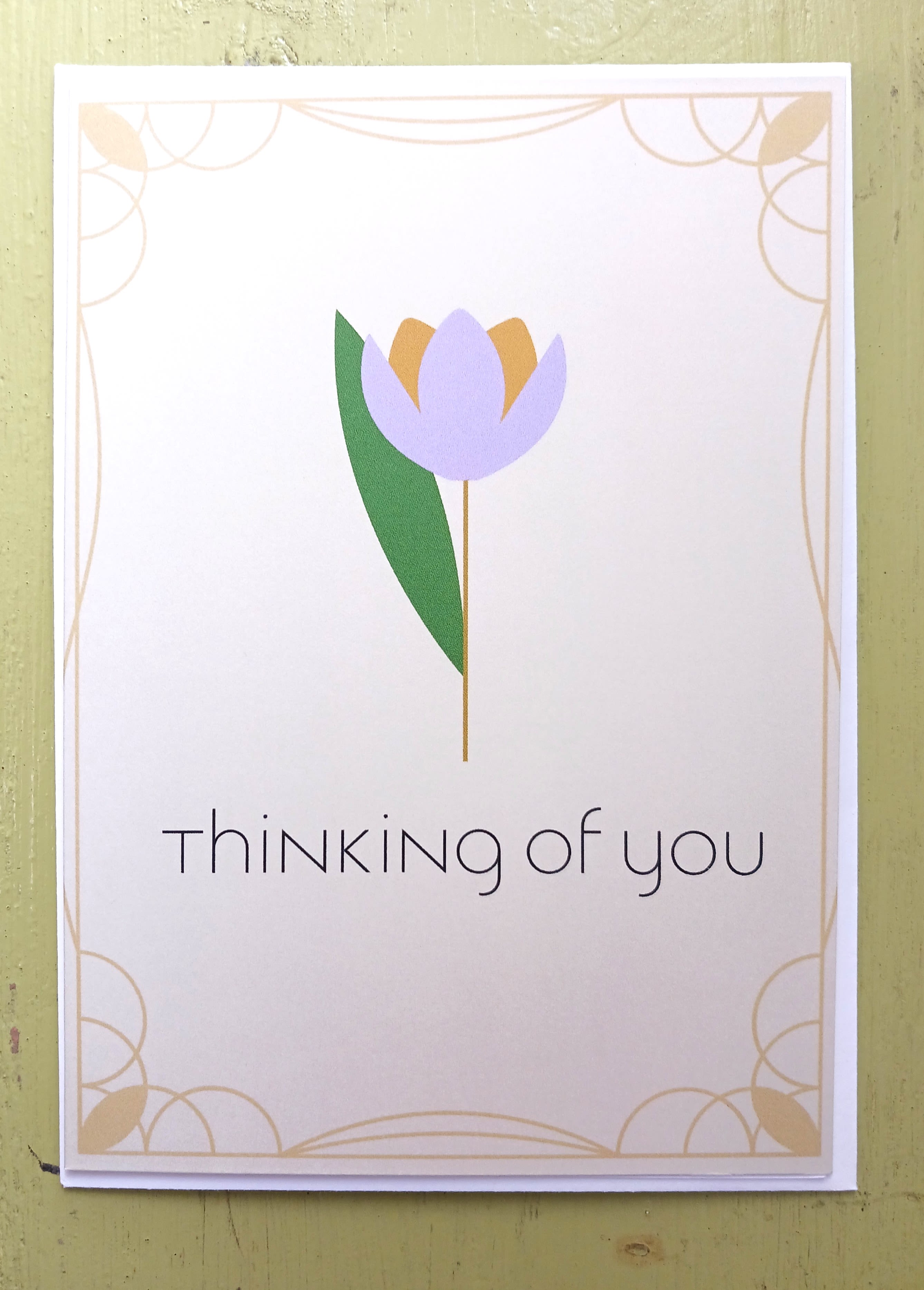 Thinking of you greeting card with a simple pastel flower illustration