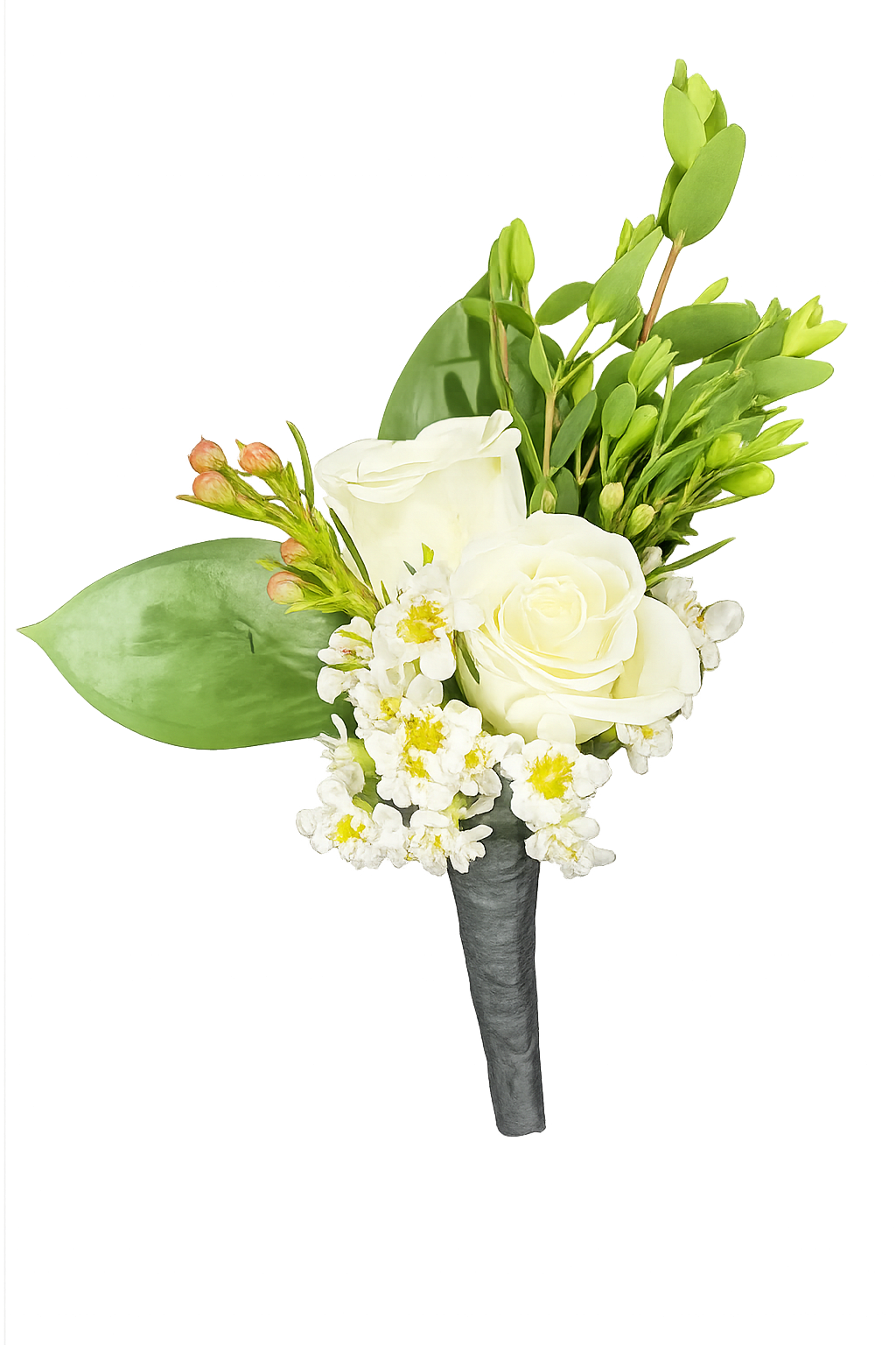 White Rose Boutonniere  by Chandler Flowers - A classic white boutonnière that compliments any suit. A perfect addition for any prom, formal, or wedding event. 