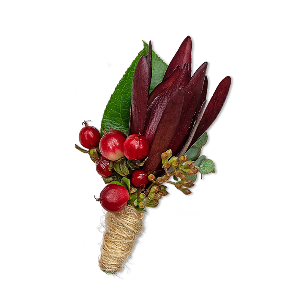 Organic Boutonniere - Many formal occasions such as proms, formal dances, graduations and weddings, call for the wearing of a corsage or boutonniere. Our Organic Boutonniere adds a natural touch to the event, with hypericum berry and leucadendron.