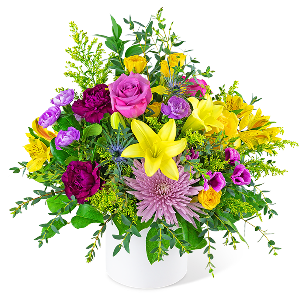 To The Moon and Back - Come to your local flower shop for the freshest and most gorgeous bouquets of flowers. To the Moon and Back is one of our staff favorites because it features roses, carnations, Dianthus, Lilies, Mums, long-last Alstroemeria, and other premium foliage. This cheery arrangement will add happiness to any special occasion. Frontdoor flower delivery is our specialty!