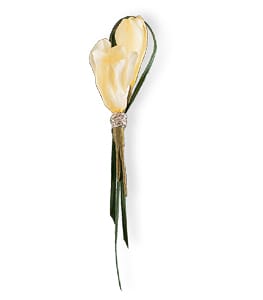 Single pale yellow calla lily boutonniere with long stems