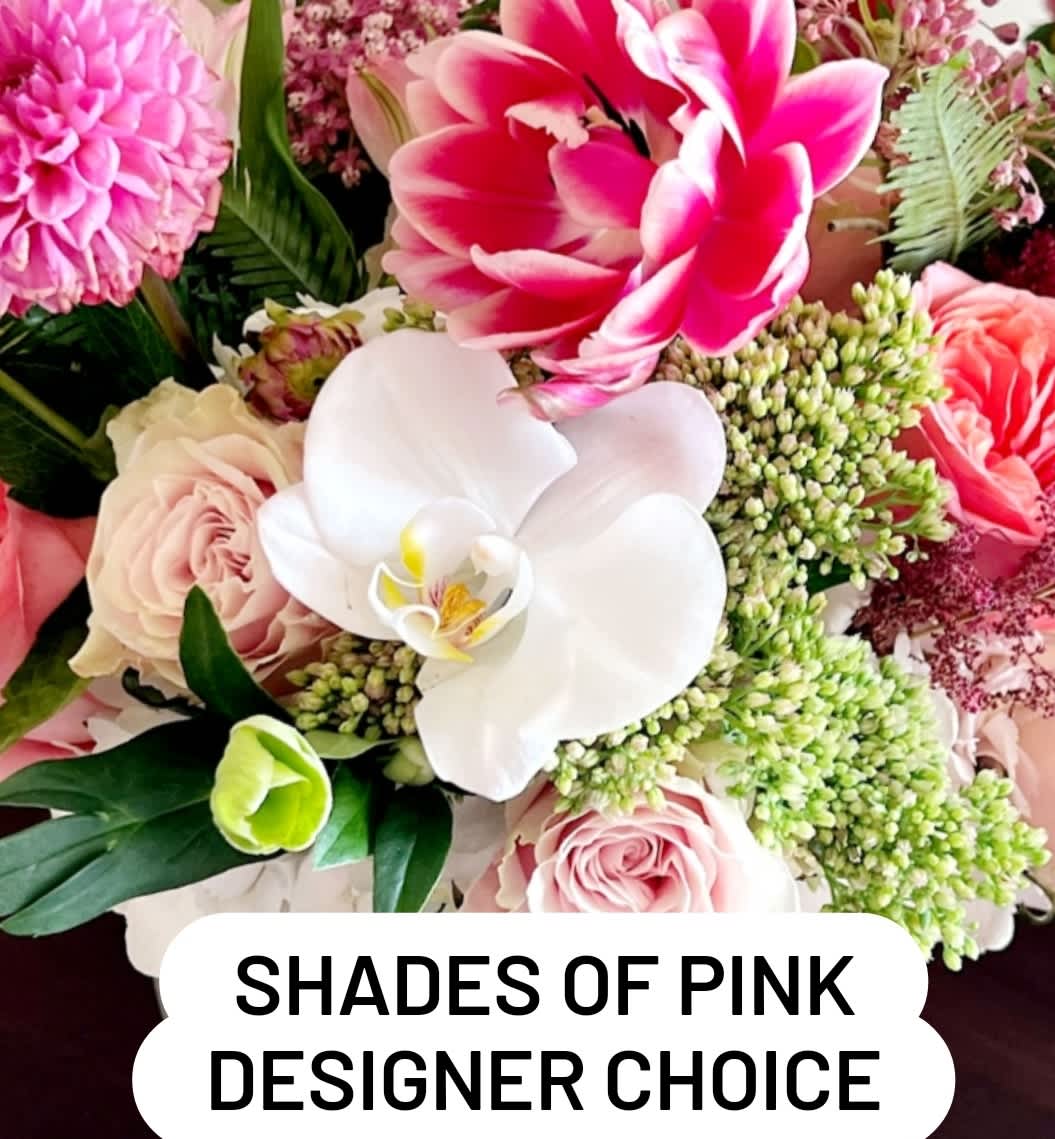 Pink and white mixed bouquet with orchids and roses