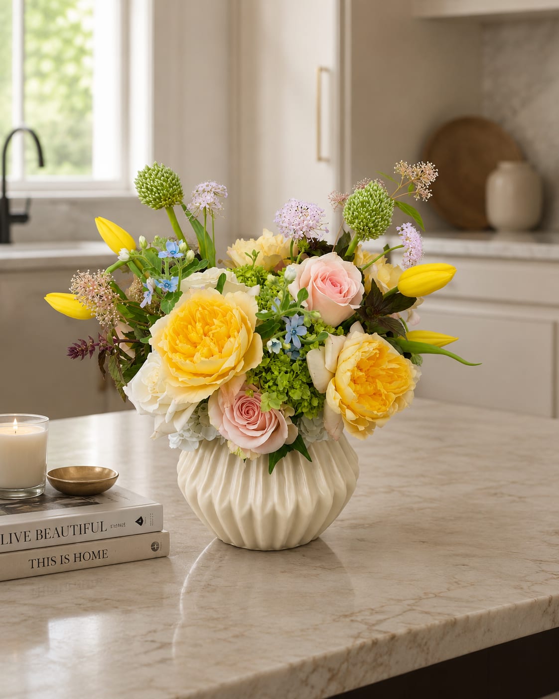 Buttercup &amp; Blush - Our floral artisans thoughtfully design each arrangement using premium seasonal blooms and locally sourced botanicals whenever possible. Due to availability, substitutions may occur, but we will always preserve the color palette, style, and overall beauty of the design using flowers and vessels of equal or greater value. Every arrangement is uniquely created, ensuring a one-of-a-kind floral experience. 