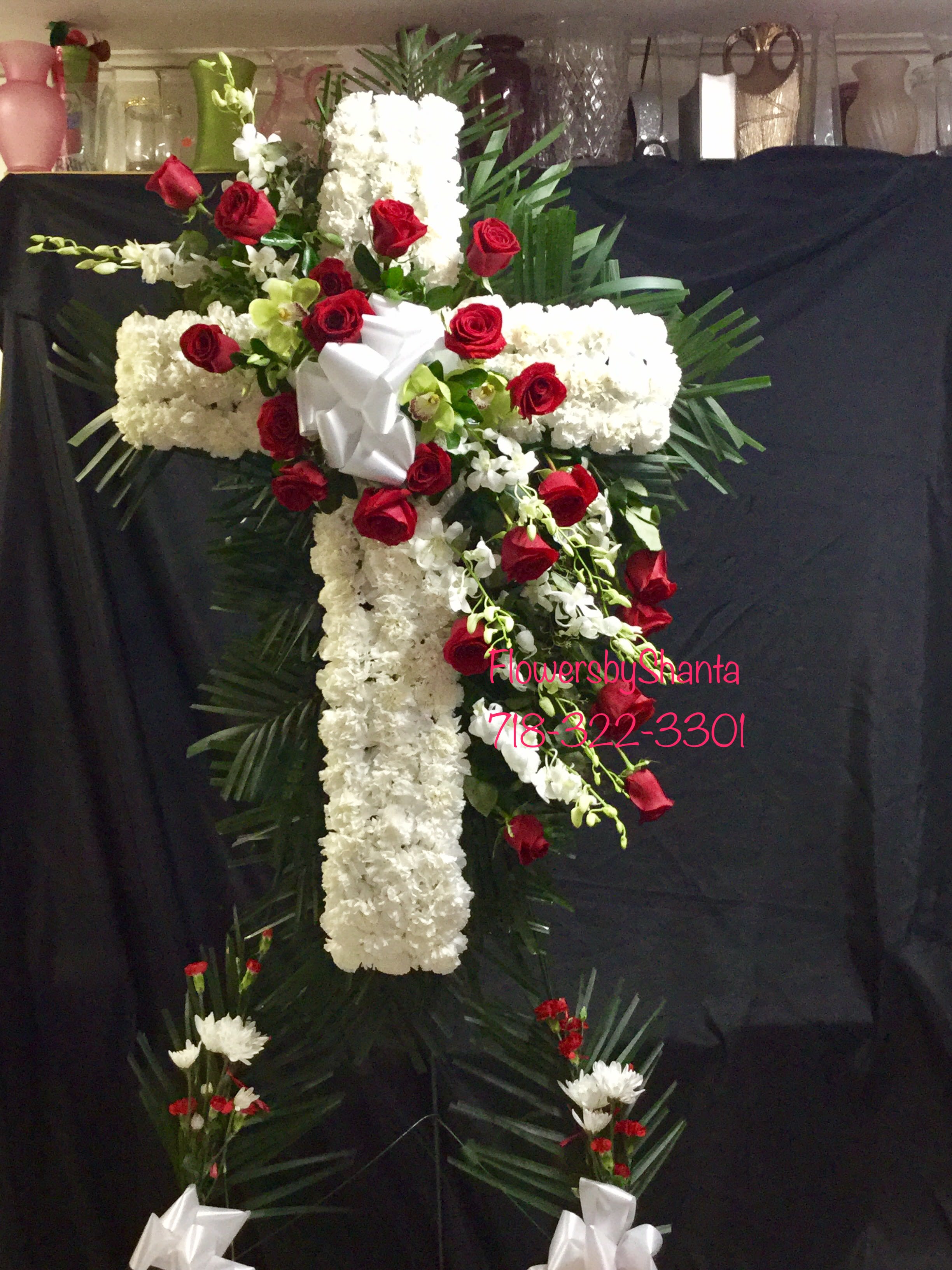 Outstanding Cross - Carnations with beautiful green cymbidium orchids and white Dendrobians orchids, 36inx28in