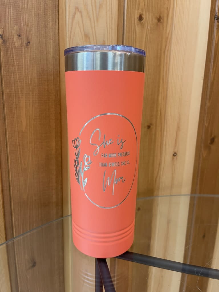 Coral insulated tumbler with a Mother's Day message