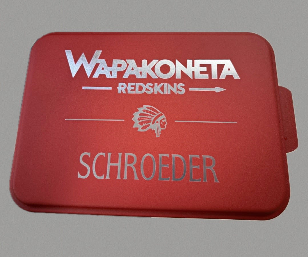 Red hard case with white Wapakoneta Redskins and Schroeder text