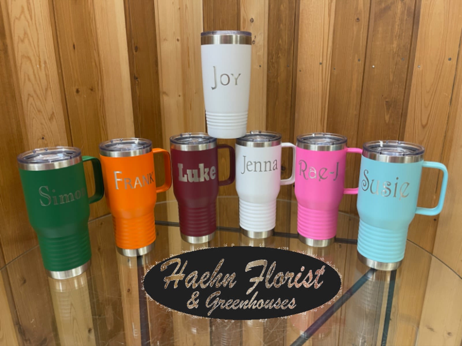 20oz Handled Mug - Custom Design  - Custom Designed Mug – Personalized Gift with Optional Fresh Flowers  Looking for a thoughtful and unique gift? At Haehn Florist &amp; Greenhouses, 410 Hamilton Rd., Wapakoneta, OH 45895, we offer custom designed mugs that can be personalized on one or both sides with your favorite design, name, photo, or special message. Perfect for birthdays, holidays, thank-you gifts, or “just because,” these mugs make every sip a little more meaningful.   Upgrade Option: Make your gift even more special by adding a fresh flower arrangement inside your mug. This beautiful touch turns a practical gift into a stunning keepsake that will brighten anyone’s day!  ️ Personalized design available on one or both sides ️ Great for coffee, tea, or display ️ Option to add fresh flowers for an extra surprise ️ Local pickup or delivery available in Wapakoneta and surrounding areas  Order your custom mug gift today from Haehn Florist &amp; Greenhouses and give a one-of-a-kind present that combines personalization and beauty.
