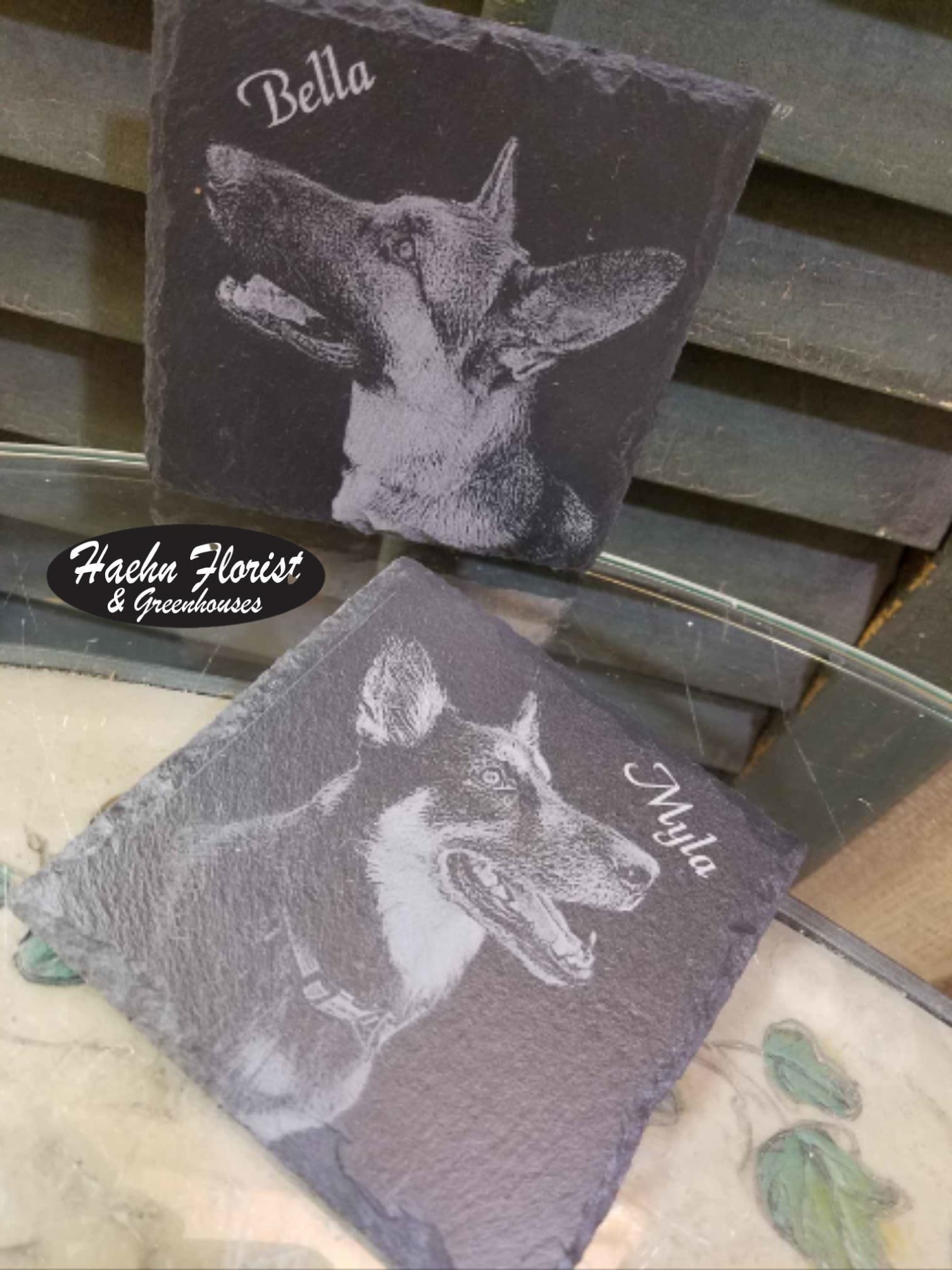 4 piece slate coaster set - Engraved - 4 piece slate coaster set - Please specify what you'd like engraved on them