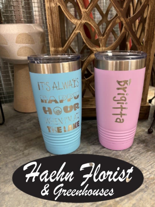 20oz Tumbler - Custom Design  - design your own 20oz tumbler - comes in a variety of colors.   Custom Designed Mug – Personalized Gift with Optional Fresh Flowers  Looking for a thoughtful and unique gift? At Haehn Florist &amp; Greenhouses, 410 Hamilton Rd., Wapakoneta, OH 45895, we offer custom designed mugs that can be personalized on one or both sides with your favorite design, name, photo, or special message. Perfect for birthdays, holidays, thank-you gifts, or “just because,” these mugs make every sip a little more meaningful.   Upgrade Option: Make your gift even more special by adding a fresh flower arrangement inside your mug. This beautiful touch turns a practical gift into a stunning keepsake that will brighten anyone’s day!  ️ Personalized design available on one or both sides ️ Great for coffee, tea, or display ️ Option to add fresh flowers for an extra surprise ️ Local pickup or delivery available in Wapakoneta and surrounding areas  Order your custom mug gift today from Haehn Florist &amp; Greenhouses and give a one-of-a-kind present that combines personalization and beauty.