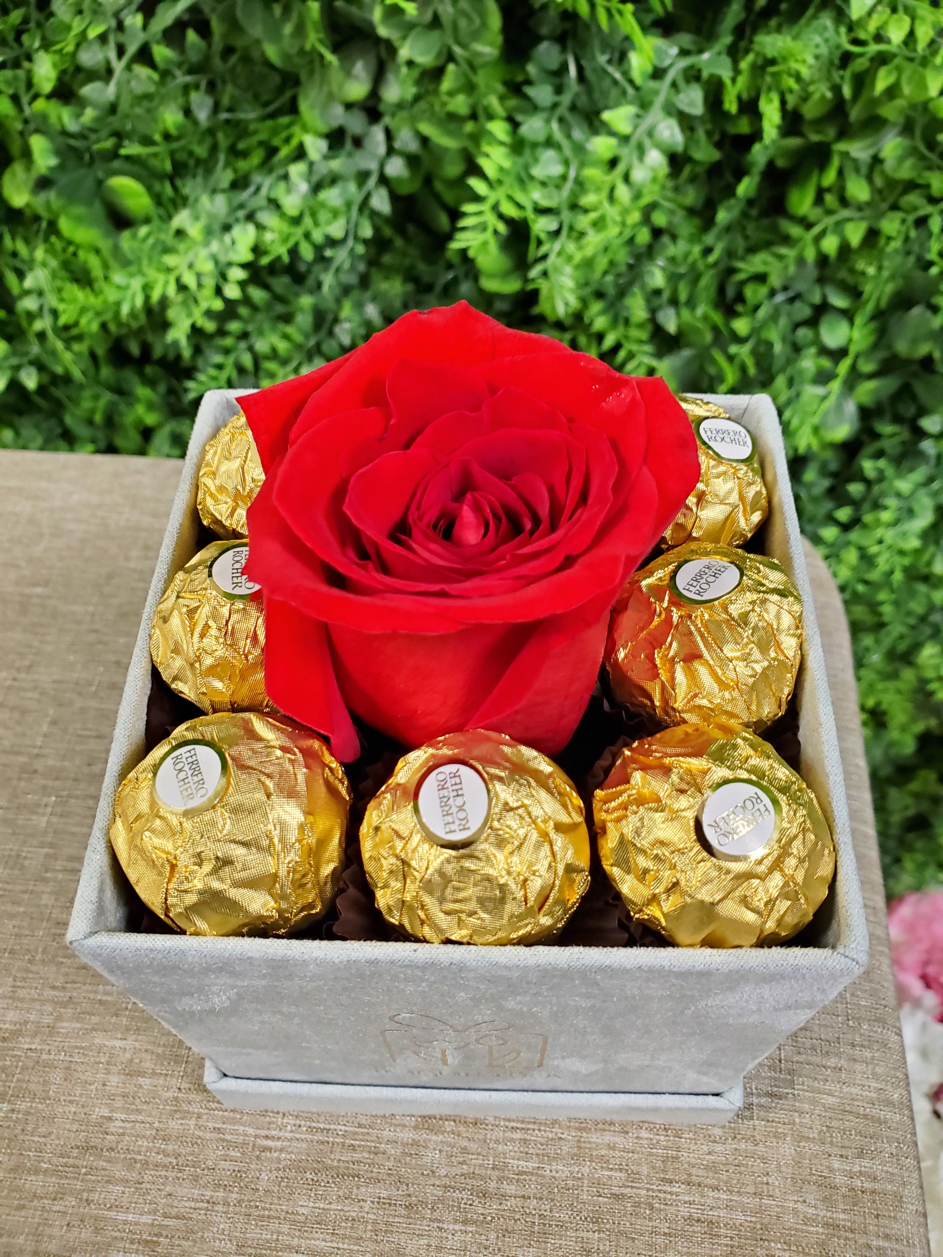 Sweet Single rose  - Red rose surrounded by chocolates 