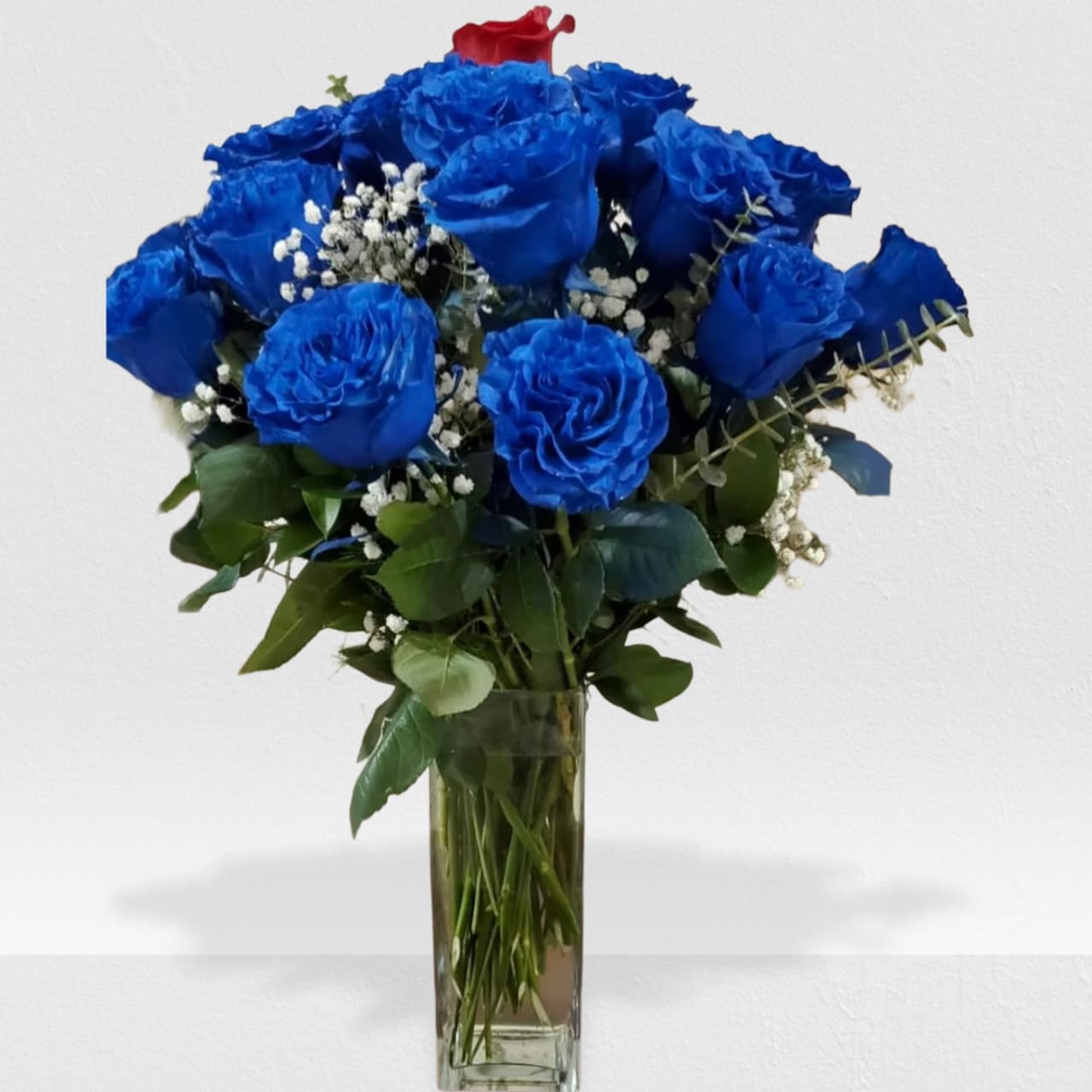 23 blue Rose's and 1 red in de center in a vase - 23 blue Rose's and 1 red rose in de center in a vase 3 different size 24 Rose's 36 Rose's 48 Rose's