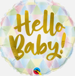Round pastel balloon with "Hello Baby!" text