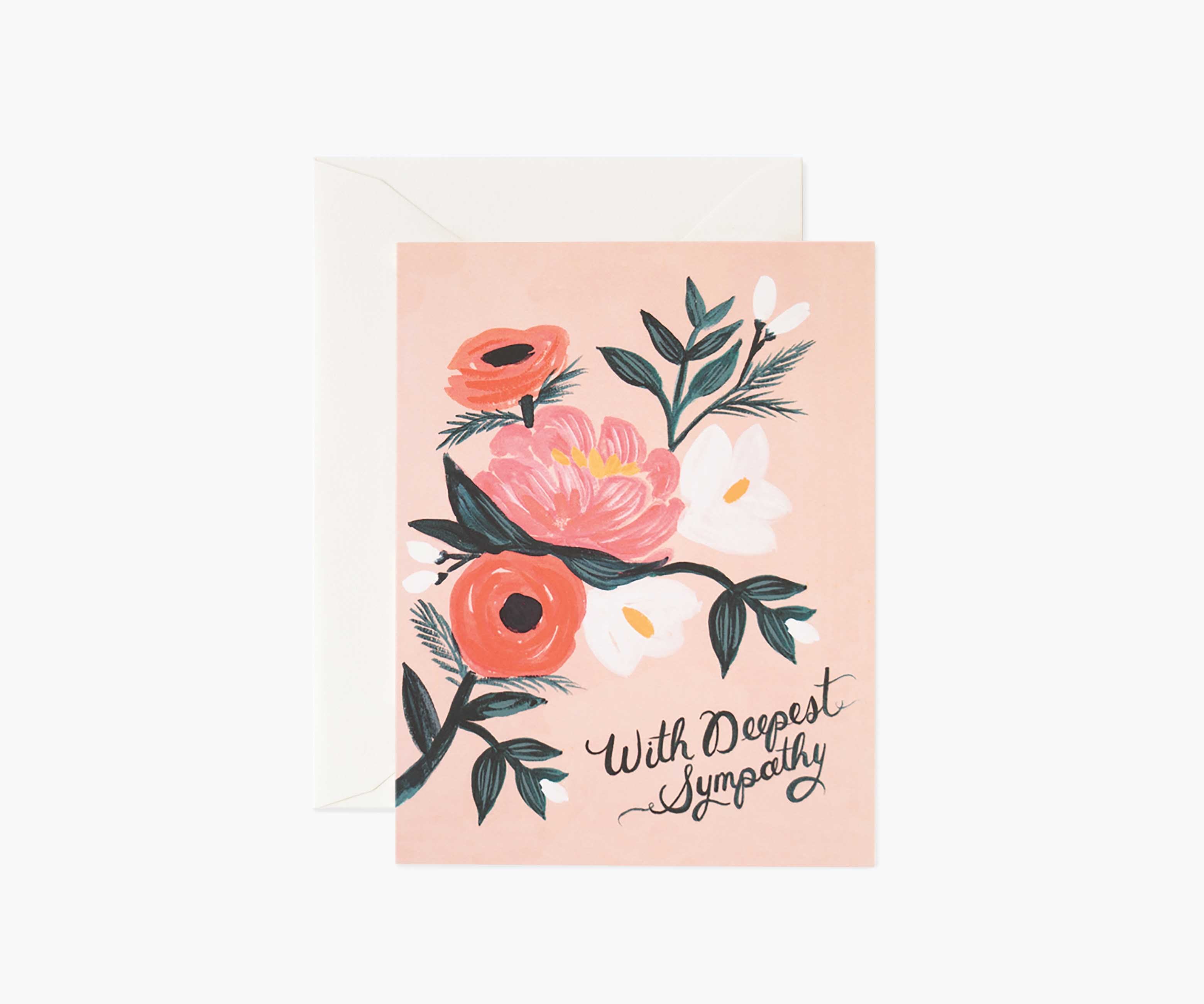 Sympathy card with painted flowers and the words "With Deepest Sympathy"