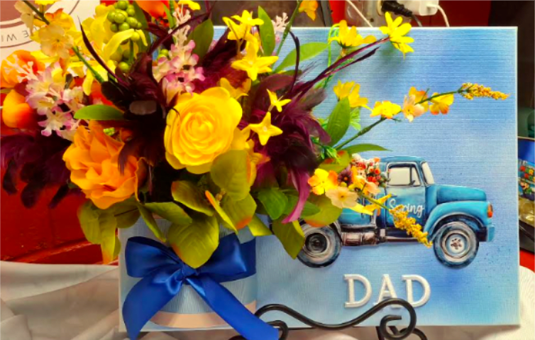 Dad's Blue Truck Floral Gift - Charming vintage blue truck floral display.