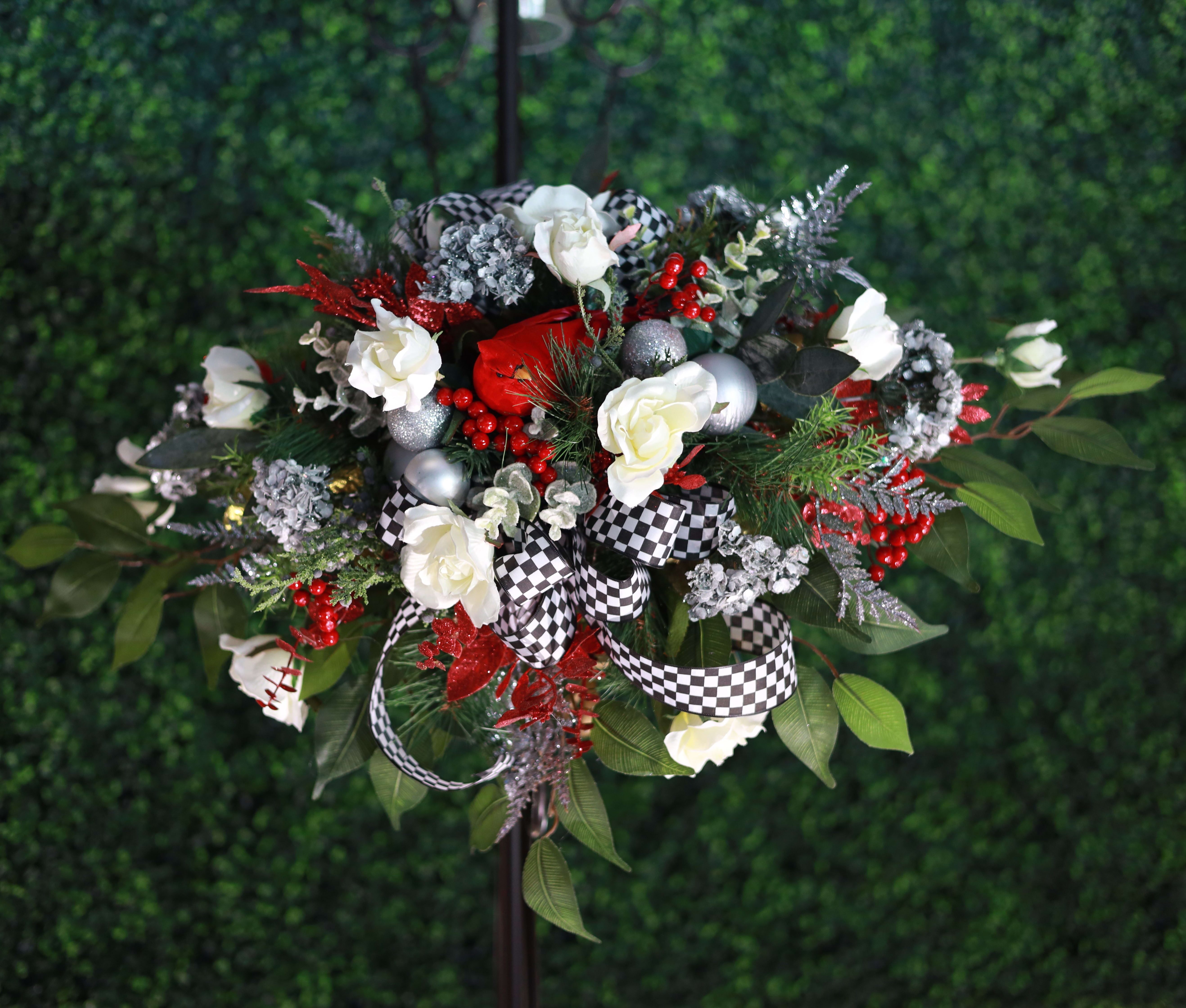 Artificial Cemetery Saddle - A beautiful artificial flower cemetery saddle in remembrance of a lost loved one.