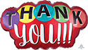 Colorful "THANK YOU!!!" balloon sign on a white background