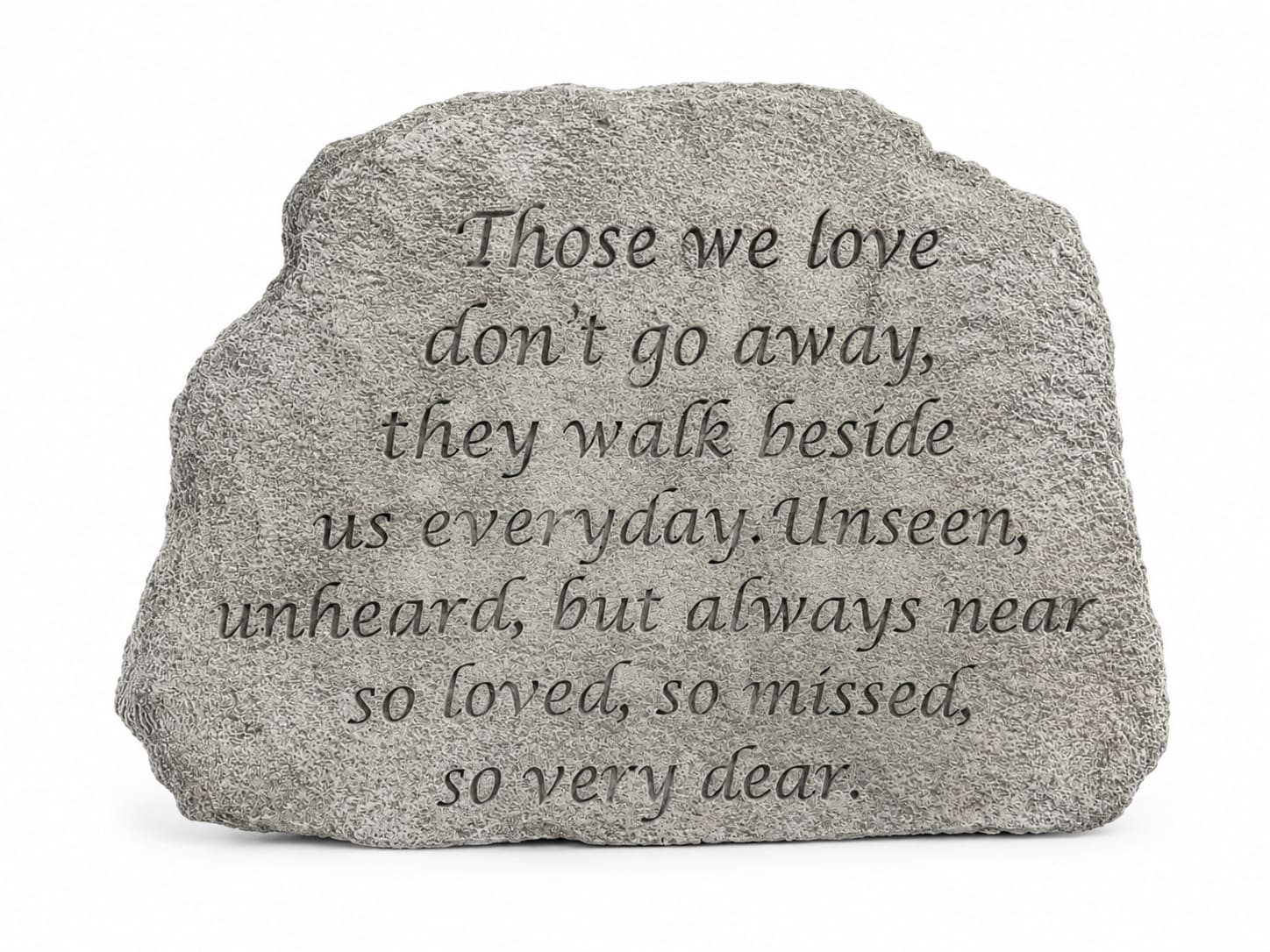 Gray memorial stone with an engraved sympathy message