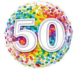 18" 50th Birthday Confetti Mylar - 50th birthday colorful mylar balloon. 18"