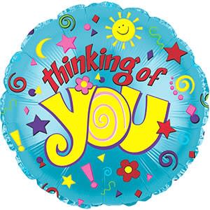 17" Colorful Thinking of You Mylar - Select this colorful and animated mylar balloon that reads, "Thinking of You".