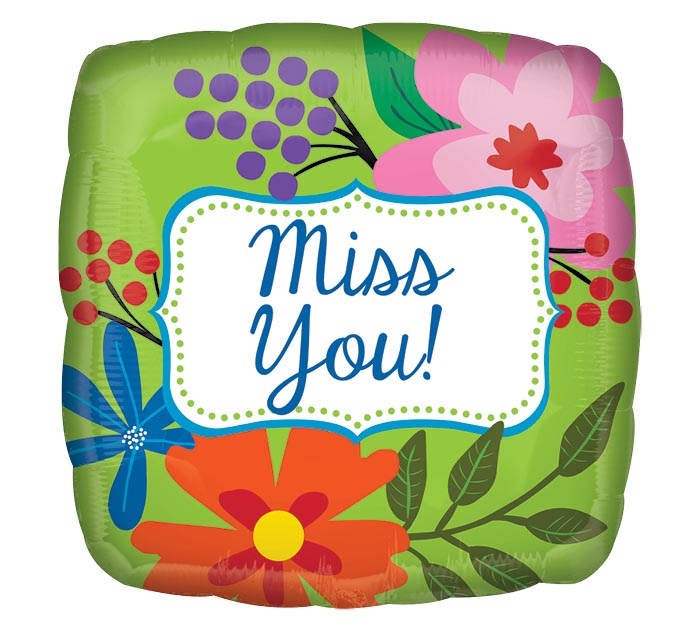 18" Green Floral Miss You Mylar - Select this bold 'Miss You' balloon.