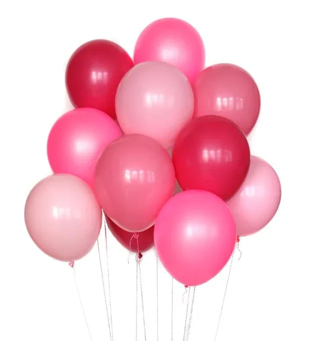 La  del Rojo balloon bouquet  - A cluster of glossy blue, white, pink and red latex balloons makes a lively statement for birthdays, anniversaries, Valentine's Day, or any festive celebration. This balloon bouquet is designed as a cheerful party accent that will make the person you're celebrating feel seen-bright blue balloons create a bold focal point while the pinks and reds add a playful, affectionate touch perfect for romantic or joyful moments.  Each bundle features tightly gathered latex balloons finished with slim white or silver curling ribbons and balloon strings that trail for a festive, floating look. The balloons appear helium-ready and hang in close clusters to read as one polished arrangement; mix-and-match colorways let this set pair easily with floral bouquets or table decor for a coordinated look.  Ideal for gifting to a loved one, friend, or new-parent at a celebration, this balloon bouquet arrives ready to lift spirits and brighten a room. Order with event timing in mind-helium-filled balloons retain best effect on the day of your event-and let the cluster be the easy, colorful accent that completes your celebration.