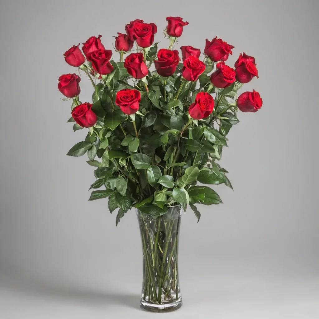 Two Dozen Red Roses in a Glass Vase - Two Dozen Red Roses in a Glass Vase    Product Description  This luxurious two dozen red roses Valentine’s Day flower arrangement in a clear glass vase is hand designed by a local East Moline florist with delivery available.  Our Two Dozen Red Roses in a Glass Vase features an abundant display of premium red roses arranged with fresh greenery for a bold, romantic statement that feels classic, elevated, and unforgettable, with subtle variations based on seasonal availability.  Two Dozen Red Roses in a Glass Vase is available for Valentine’s Day flower delivery in East Moline, Moline, Rock Island, Silvis, Davenport, and Bettendorf, serving the Quad Cities and surrounding areas with care.  Standard: 24 (2 Dozen) Roses Deluxe: 36 (3 Dozen) Roses Premium: 48 (4 Dozen) Roses 