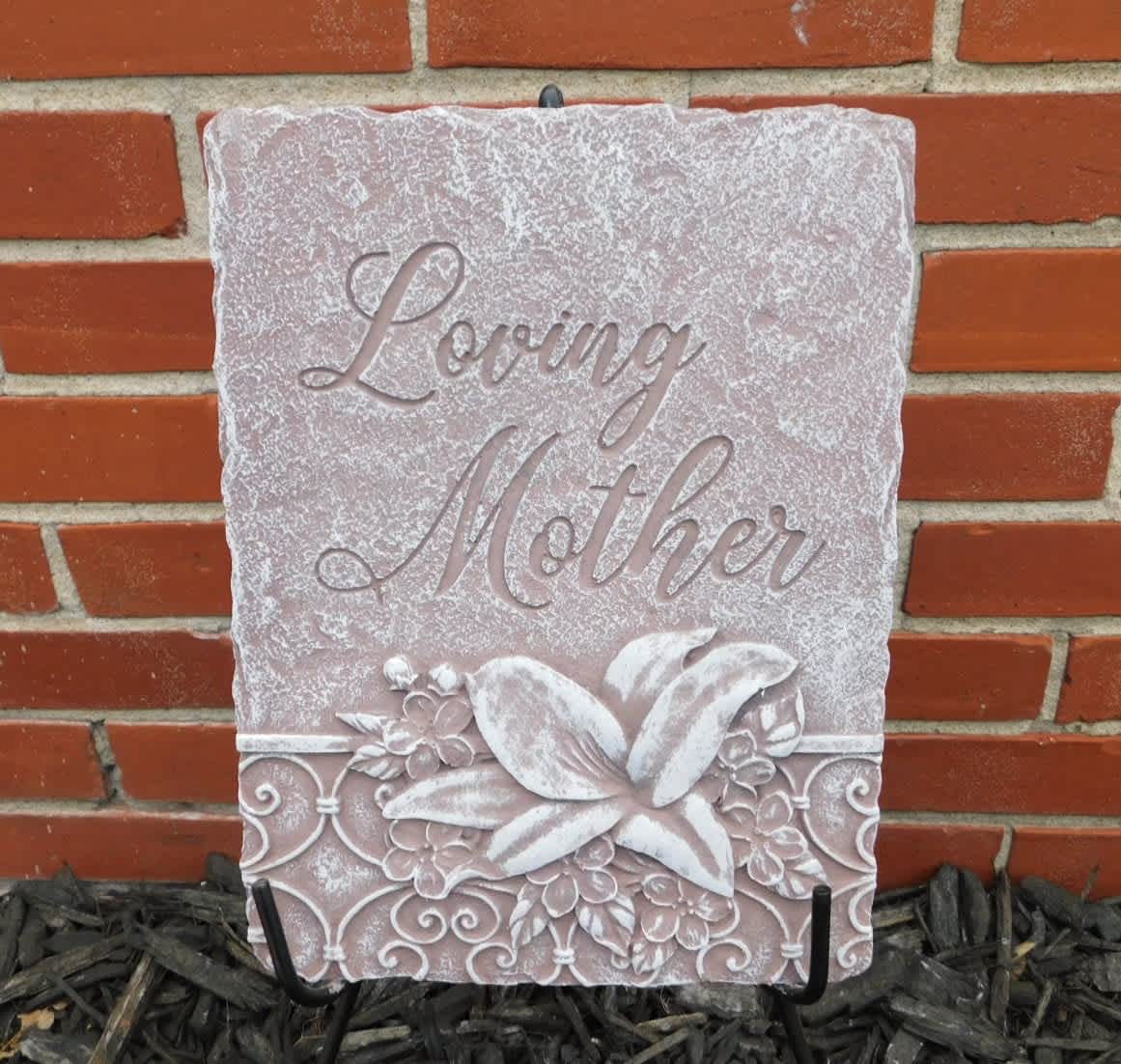 Decorative plaque reading Loving Mother with floral relief