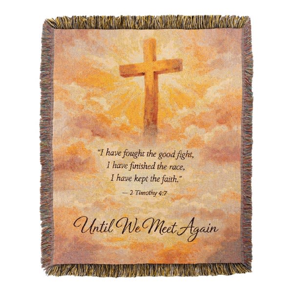 I have fought the good fight - Your throw will be folded with a bow and your card message. If you would like it to be displayed on an easel, you will need to choose the deluxe version. This heirloom-quality Tapestry Throw will add boutique charm to your home! 