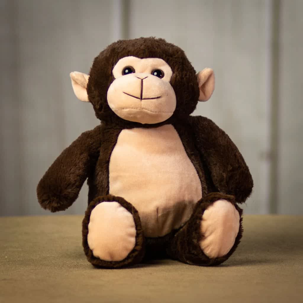 14" Huggable Monkey - Made to either sit well or be hugged due to the beans at the bottom of the monkey. Size - 14 inches while standing, from head to toe (10" sitting) Feel - Soft and cuddly, stuffed with hypoallergenic fiber fill Safety - All of our products meet US safety standards and are hypoallergenic
