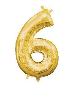 Number 6 Balloon 34" - 34" Golden Number 6 mylar balloon. Filled with helium. Stays afloat up to 7 days.