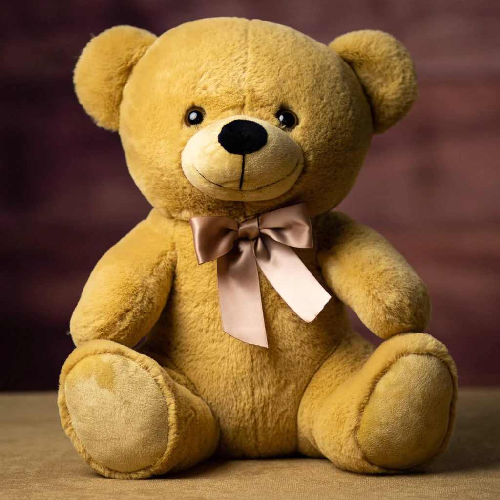 Large Teddy Bear - Cute joyful face, soft plushy fur and bright vibrant colors.  Size - 14 inches while sitting, from head to bottom Feel - Soft and cuddly, stuffed with hypoallergenic fiber fill Safety - All of our products meet US safety standards and are hypoallergenic