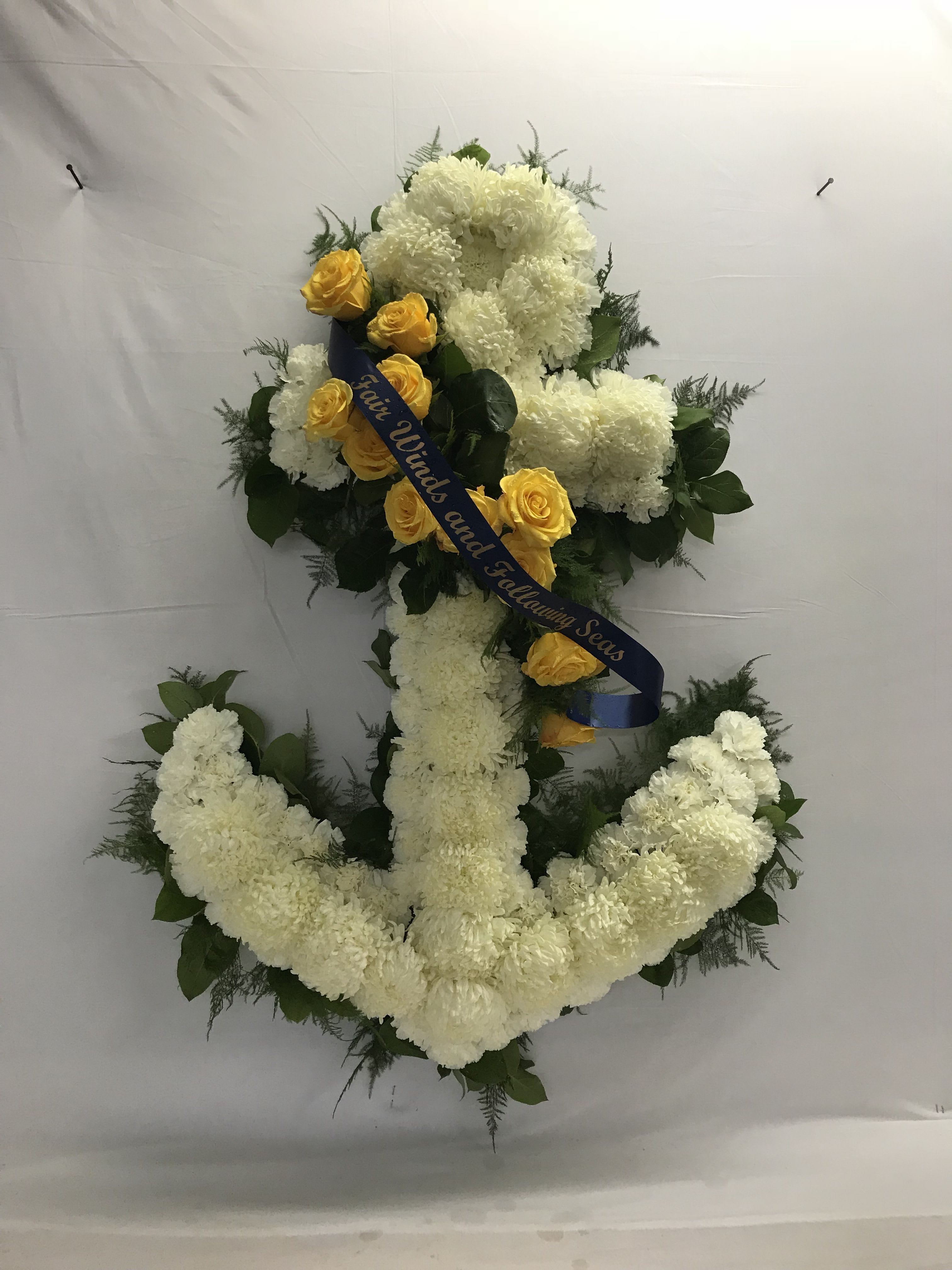 Anchor Standing Spray - This standing spray reads as a meaningful expression for family members, veterans' services, or anyone who wants a symbolically strong tribute-the anchor shape conveys stability and remembrance.