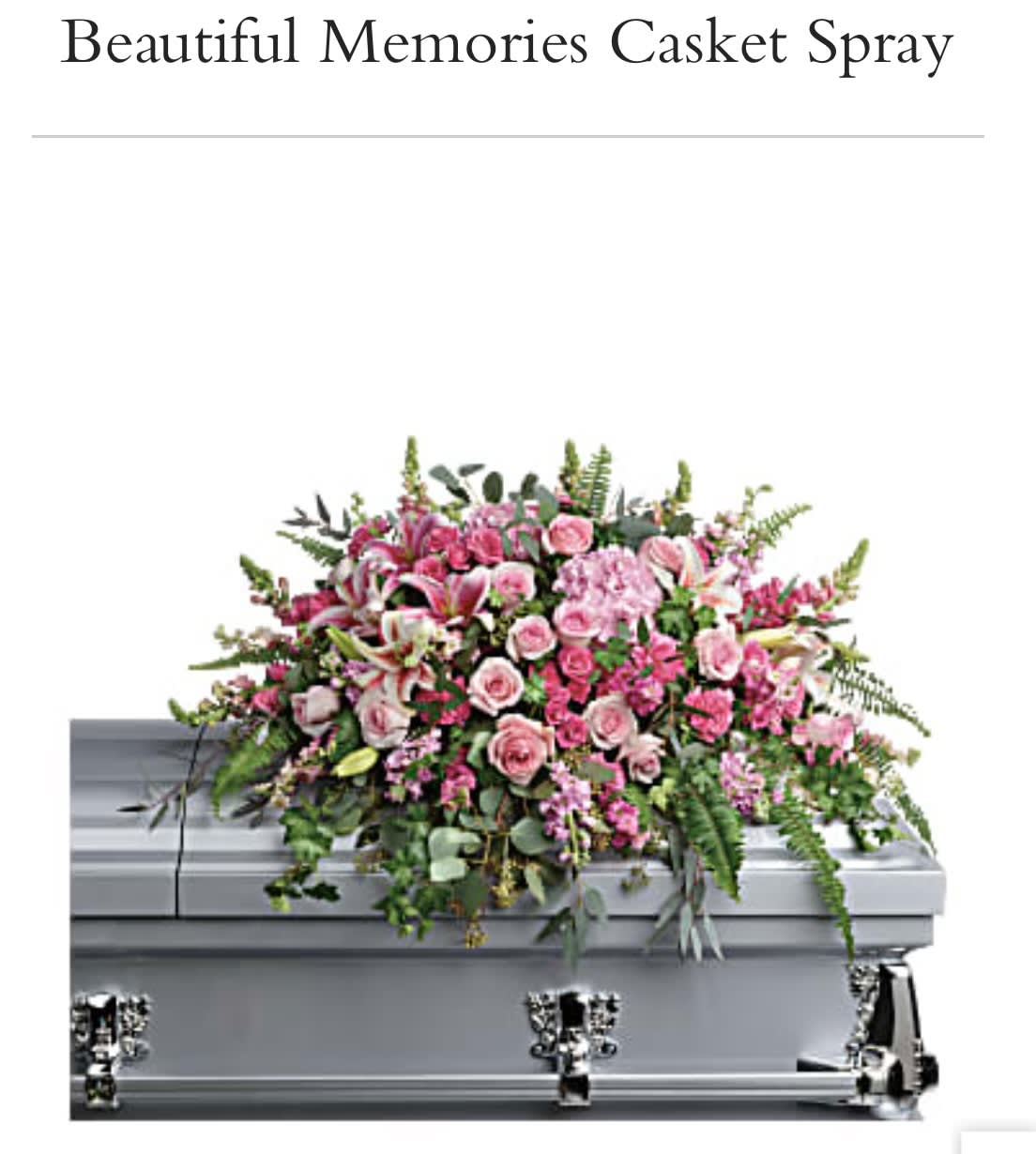 Pink casket spray with roses and lilies