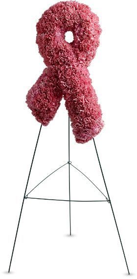 Pink floral ribbon on a metal stand