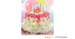 Pink floral birthday cake with candles and balloons