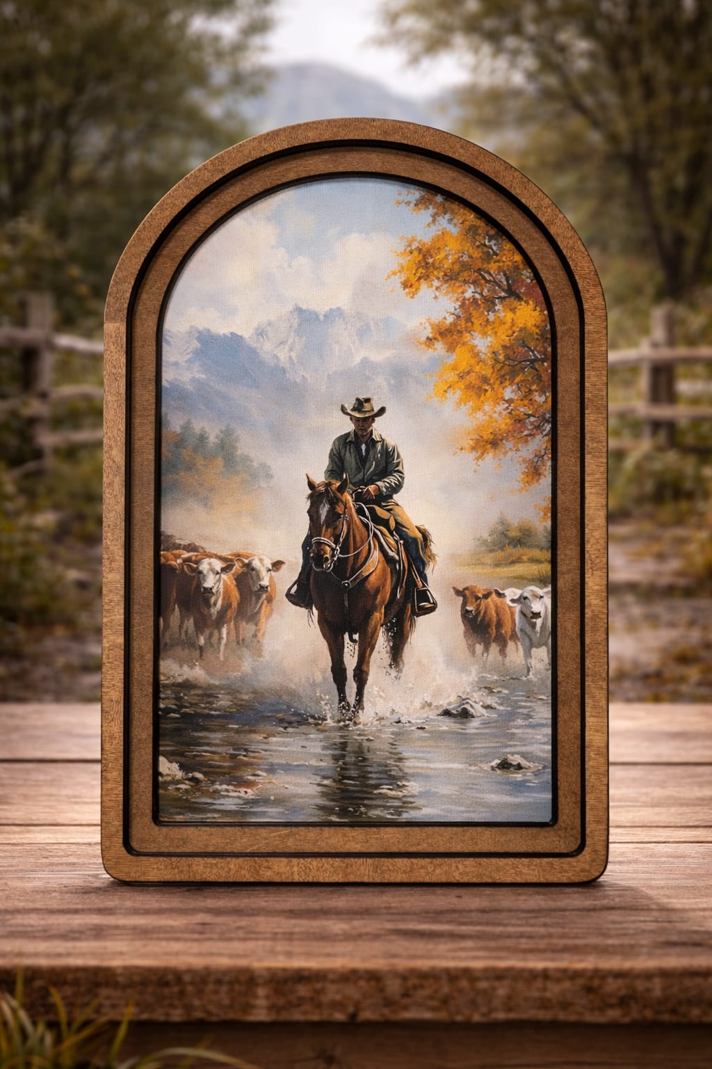 Cowboy Creek Framed Art - Unique canvas framed art.   8.25x11 in.