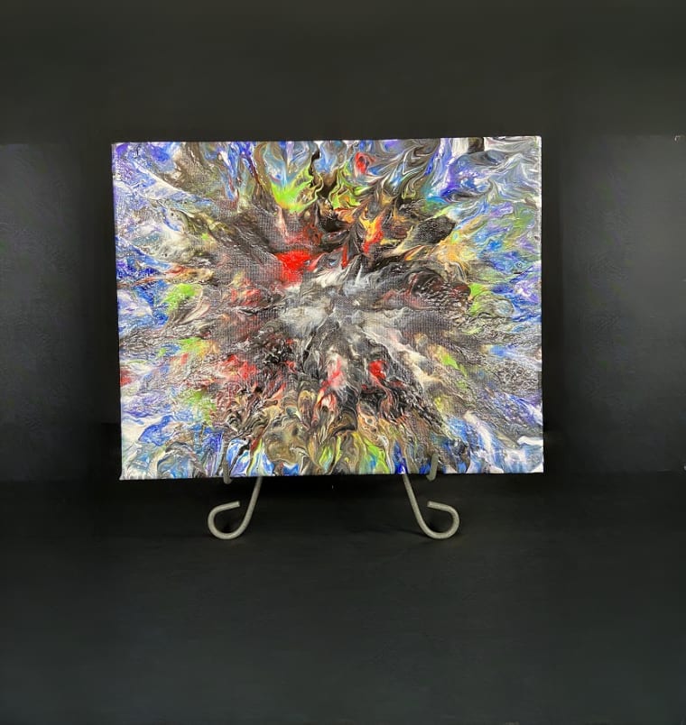 Abstract multicolor painting on a small easel