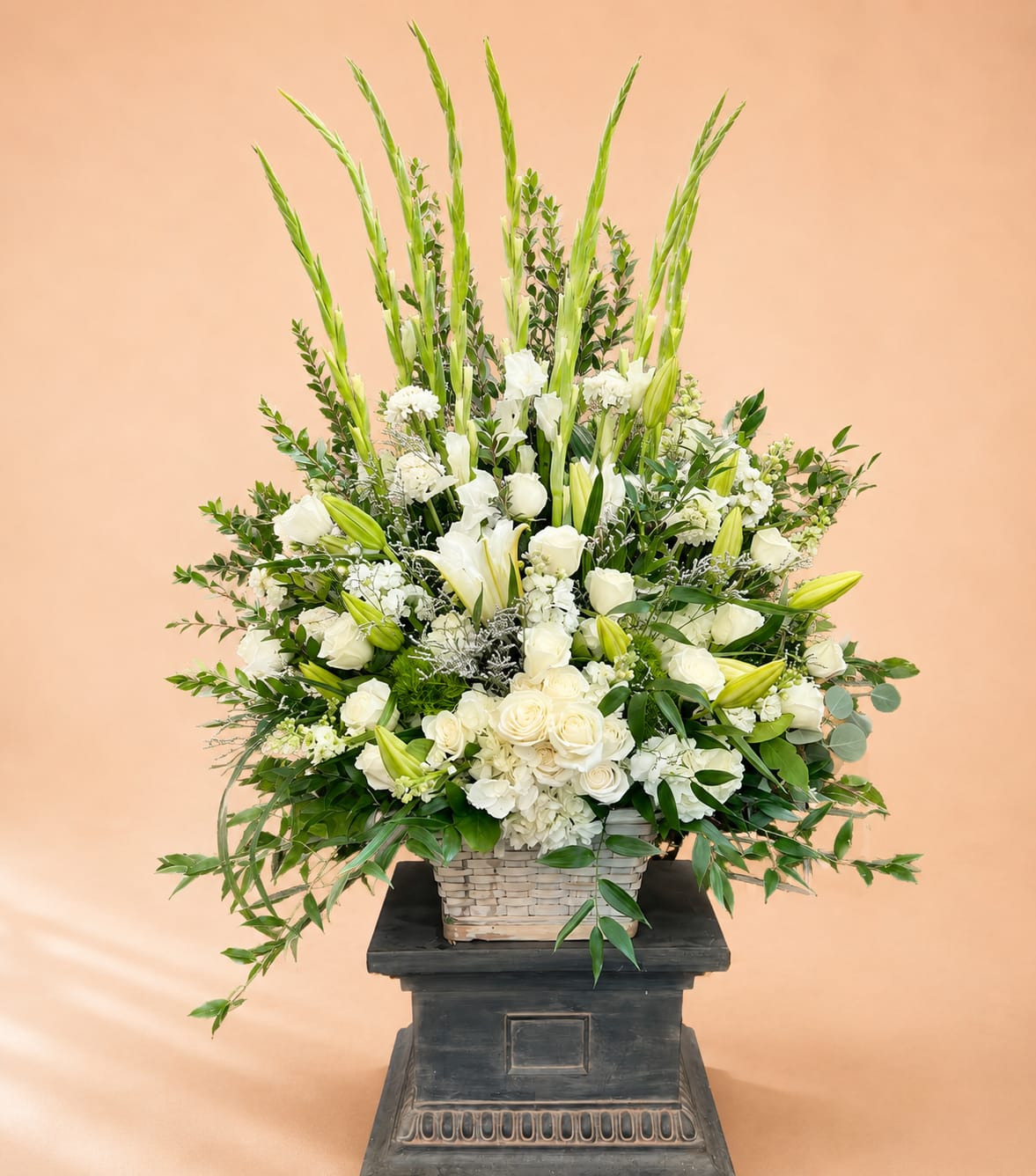 Sympathy Basket  - Large White Basket Arrangement
