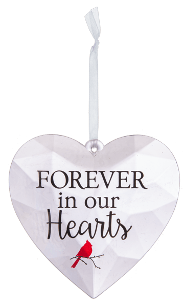 Heart-shaped memorial ornament with the words Forever in our Hearts