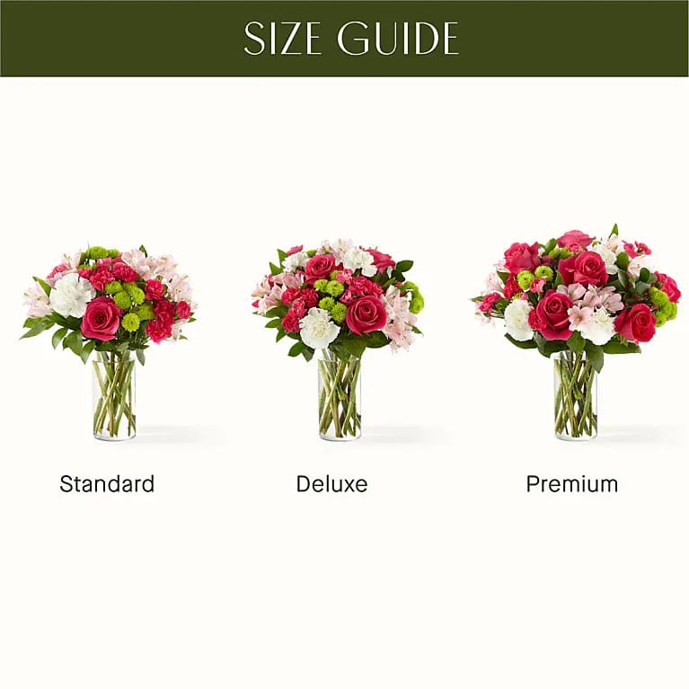 Sweet &amp; Pretty  - The true beauty of this bouquet is within the sweet colors of the flowers. An array of hot pink roses, pale pink alstroemeria and more are set in a glass cylinder vase,
