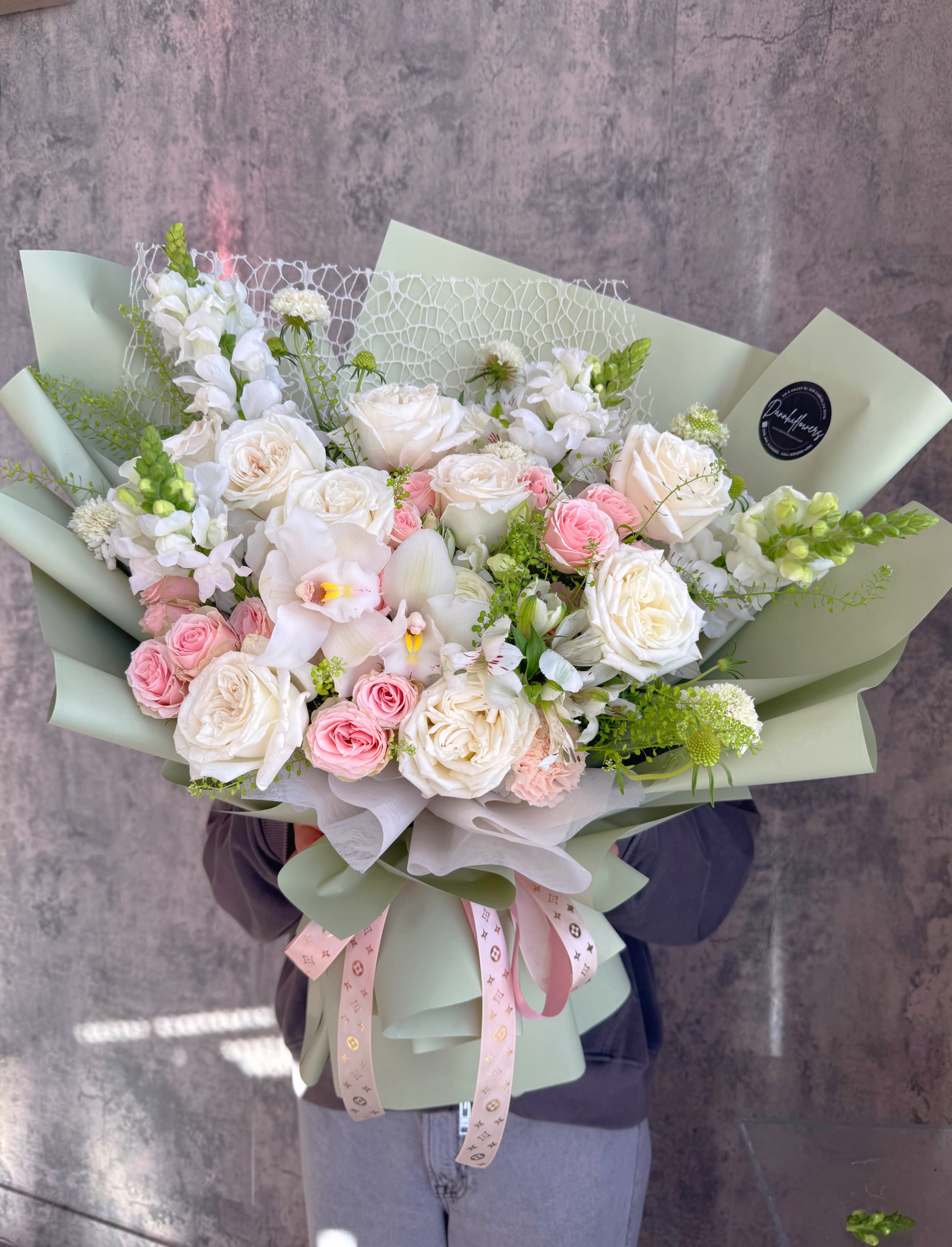 Soft Embrace - mix flowers with white and blush pink.