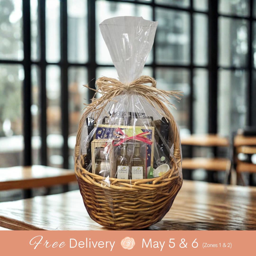 Local Partners Gourmet basket, price $200 (individual retail value $220) - AMAZING Gourmet Set  Featuring products from some of our best partners, this AMAZING set is a true delight for gourmet enthusiasts. Valued at $200, this premium basket includes:  1 IOO Flavored Olive Oil (substitute macadamia or sesame) 1 IOO Balsamic Vinegar 1 Oil Glass Bottle 1 IOO Dipping Blend 1 HPC Fruit Butter Set (3 - 1.5oz jars) 1 Serving Board with Spreader 1 Measuring Spoon Set 1 HPC Pretzel or Almond Cluster 1 IOO Popcorn Kit 1 Godiva 18pc Goldmark Gift Box This curated collection of gourmet goodies is perfect for anyone who loves high-quality, delicious treats.  