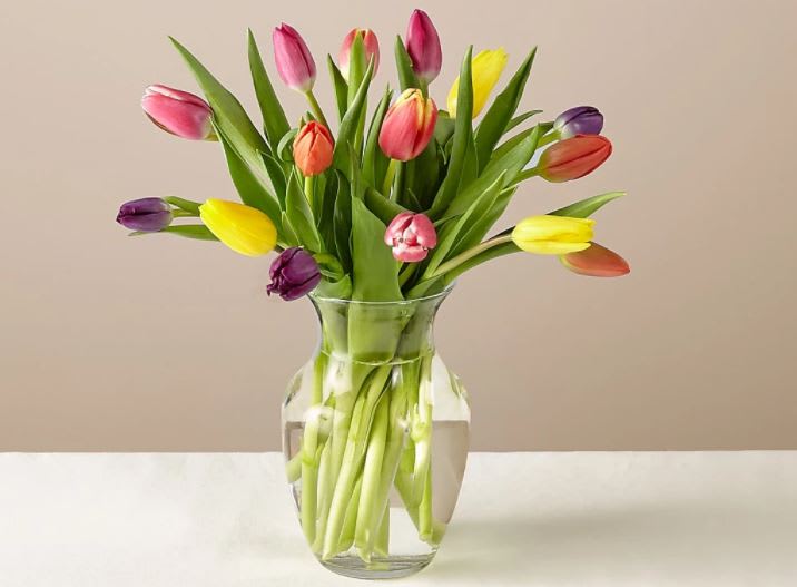 Spring Breeze Multicolored Tulip Bouquet - This fresh bouquet of tulips is a favorite for spring. With each hue sharing a different meaning, this bouquet beautifully expresses happiness, good luck, and joy.