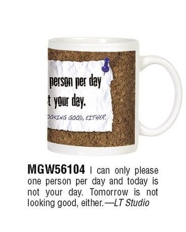White ceramic mug with corkboard and pinned note design featuring black humorous text.