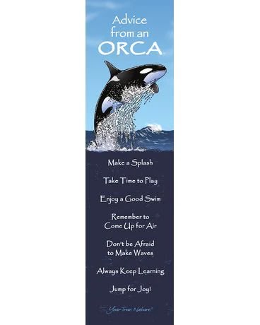 Bookmark with an orca jumping out of the water and text